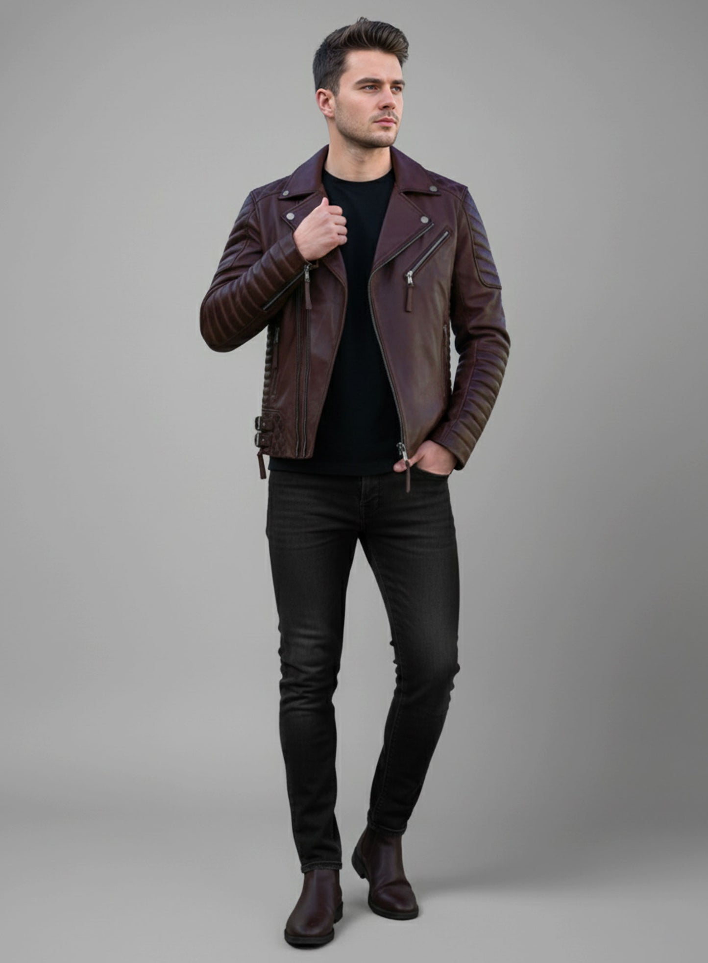 Charles Burnt Wine Leather Jacket