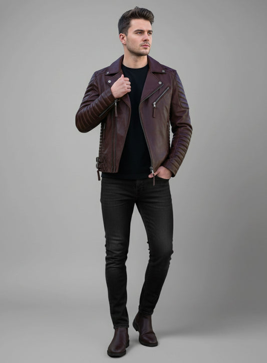 Charles Burnt Wine Leather Jacket