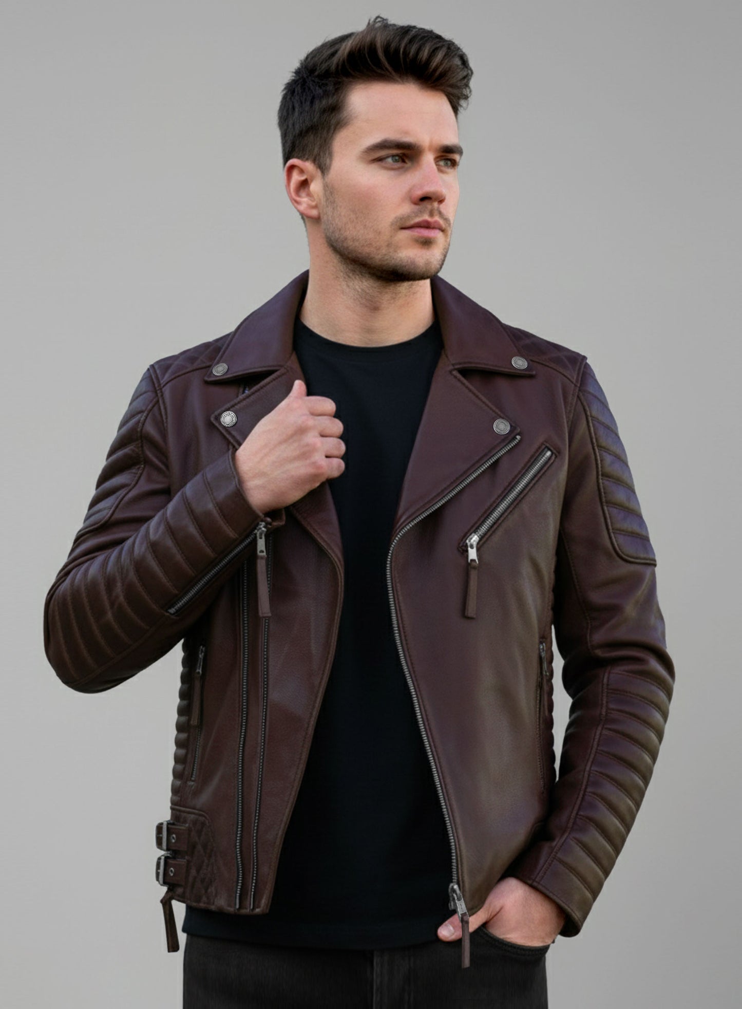 Charles Burnt Wine Leather Jacket