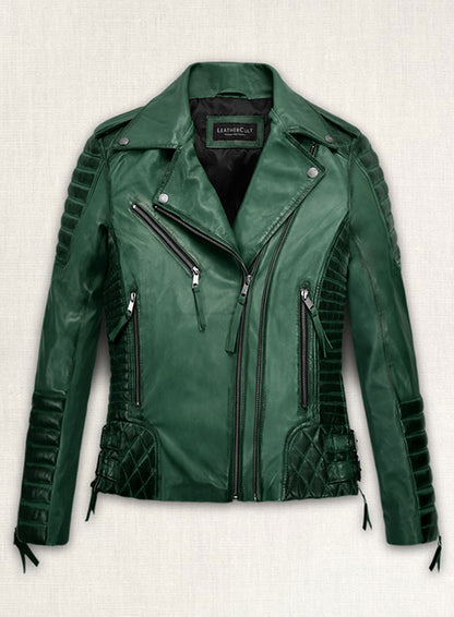 Charlotte Burnt Green Leather Jacket - LeatherCult