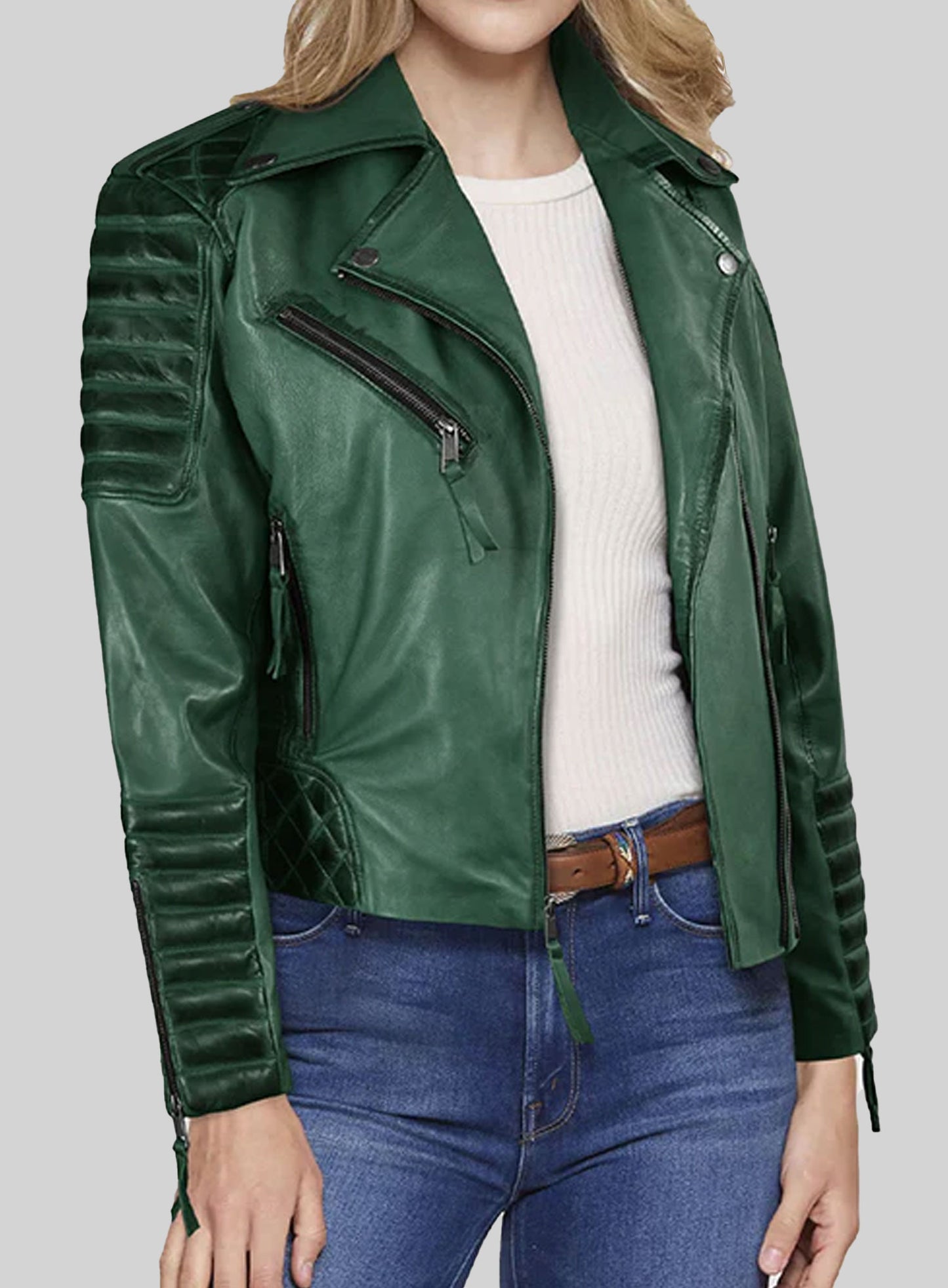 Charlotte Burnt Green Leather Jacket