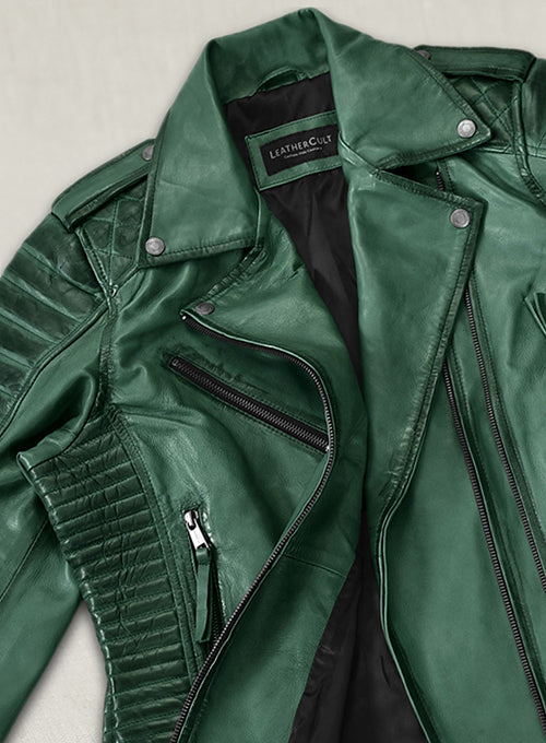 Charlotte Burnt Green Leather Jacket - LeatherCult