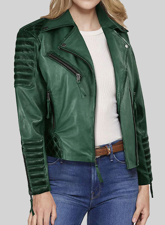Charlotte Burnt Green Leather Jacket