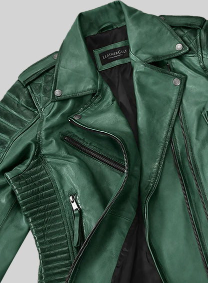 Charlotte Burnt Green Leather Jacket