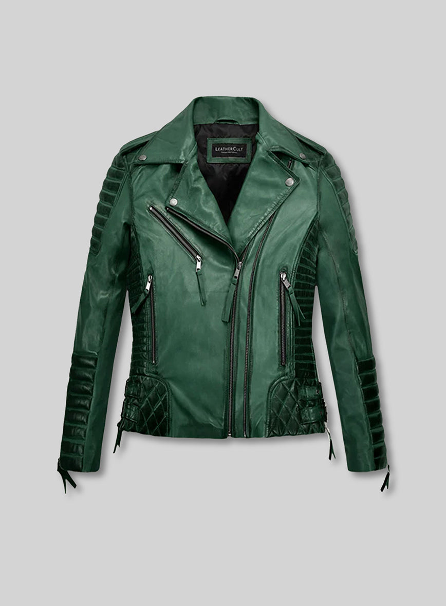 Charlotte Burnt Green Leather Jacket