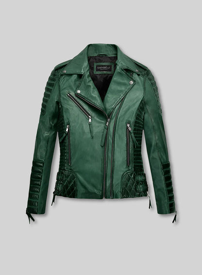 Charlotte Burnt Green Leather Jacket