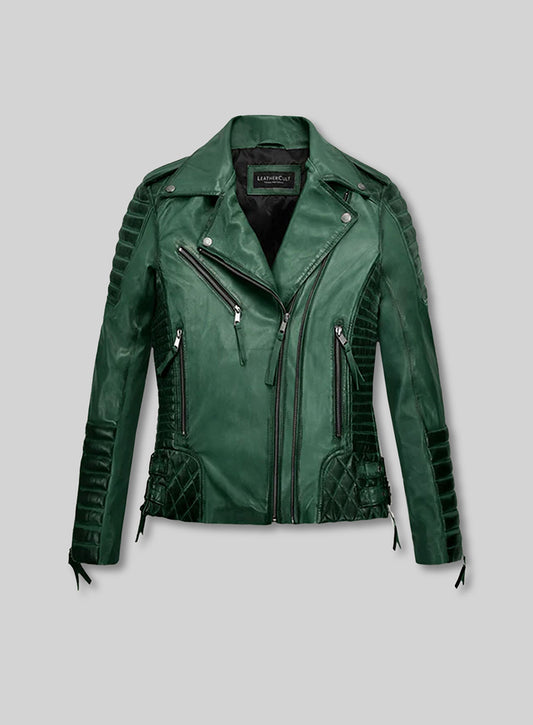Charlotte Burnt Green Leather Jacket