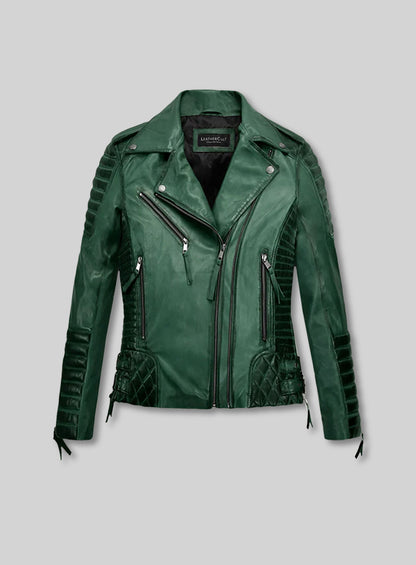 Charlotte Burnt Green Leather Jacket