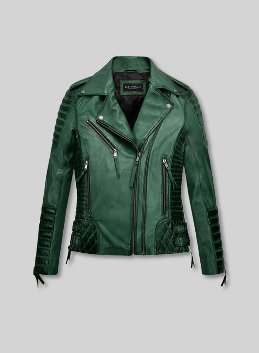 Charlotte Burnt Green Leather Jacket