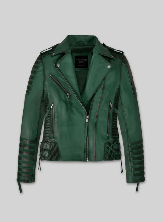 Charlotte Burnt Green Leather Jacket