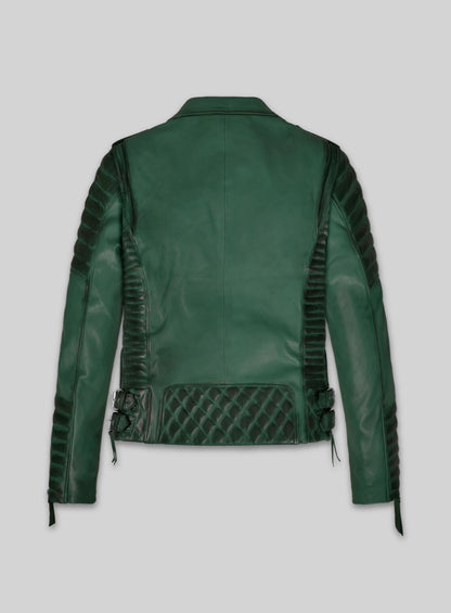 Charlotte Burnt Green Leather Jacket