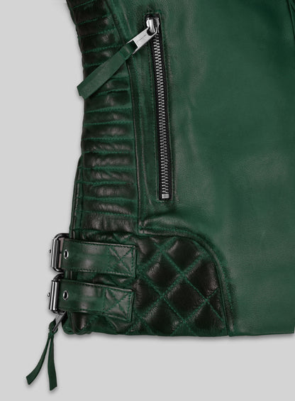 Charlotte Burnt Green Leather Jacket