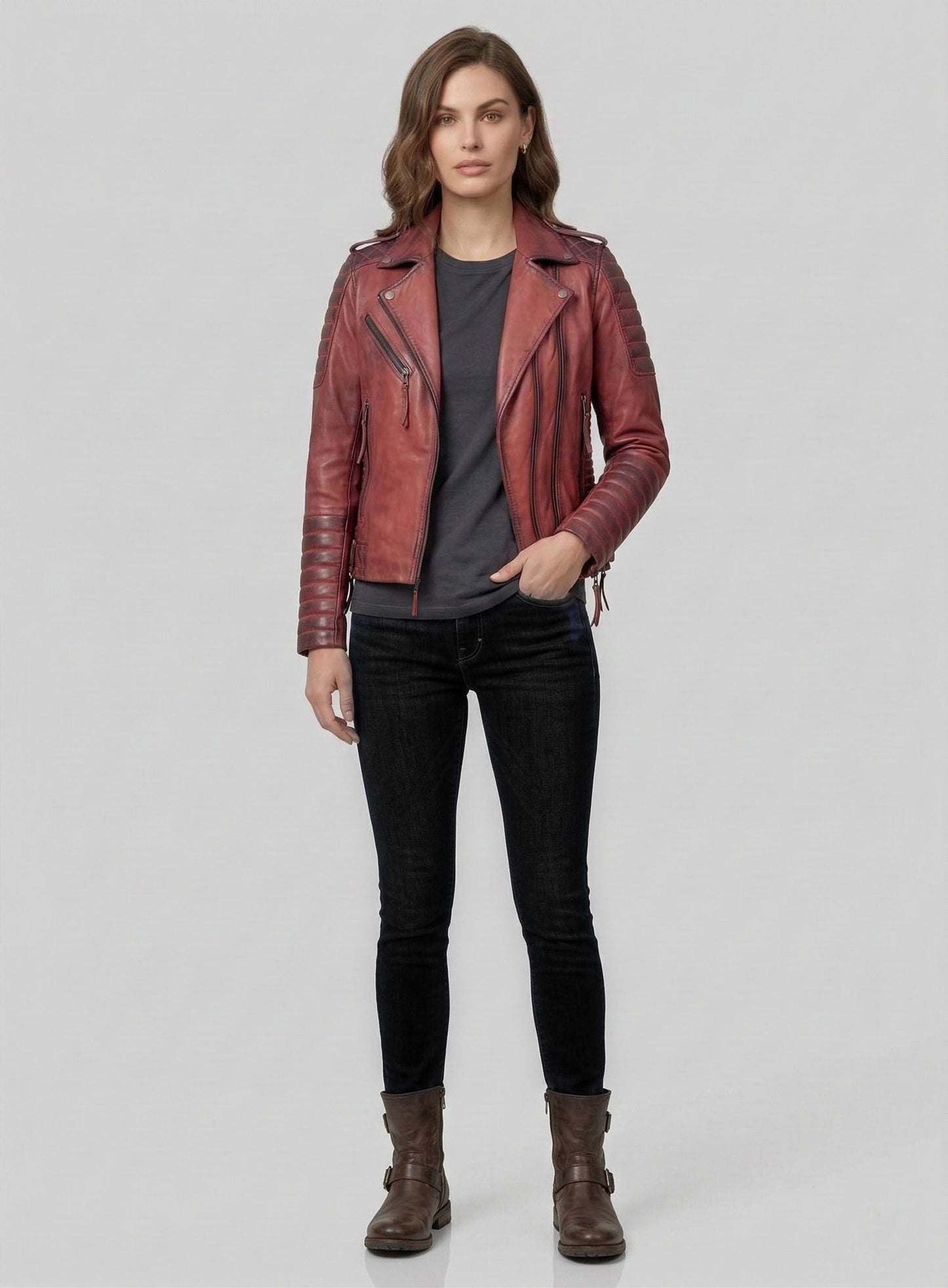 Charlotte Burnt Red Leather Jacket