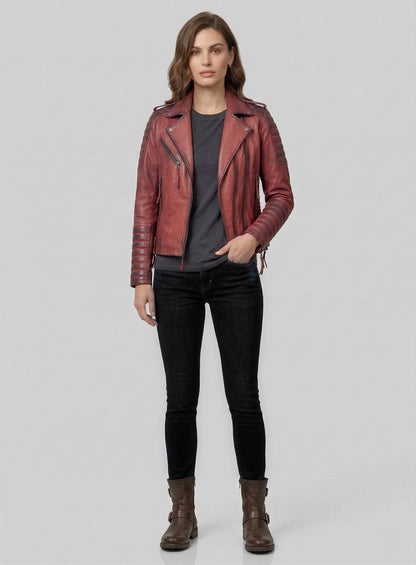 Charlotte Burnt Red Leather Jacket
