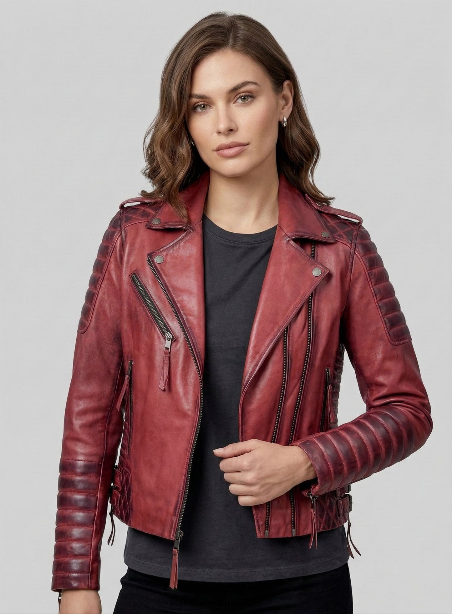 Charlotte Burnt Red Leather Jacket