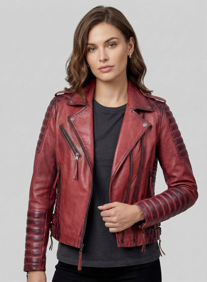 Charlotte Burnt Red Leather Jacket