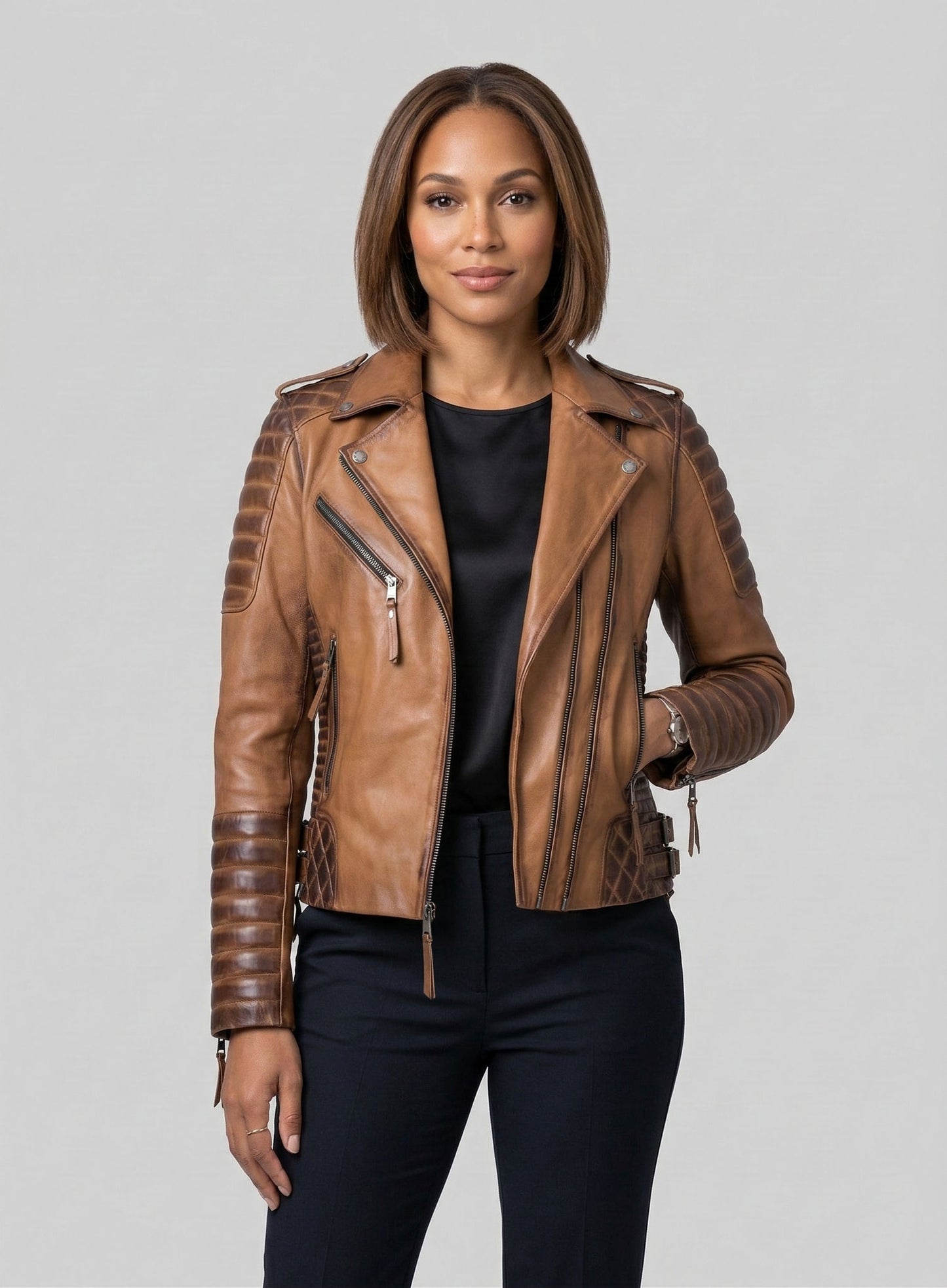 Charlotte Burnt Tan Leather Jacket