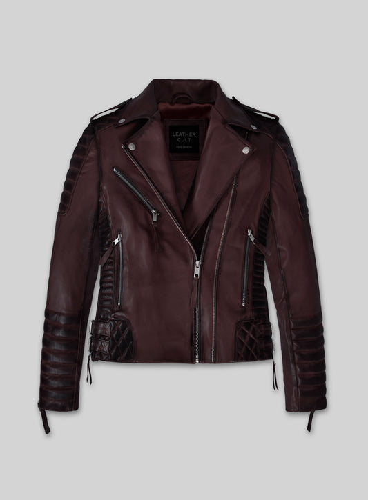 Charlotte Burnt Wine Leather Jacket