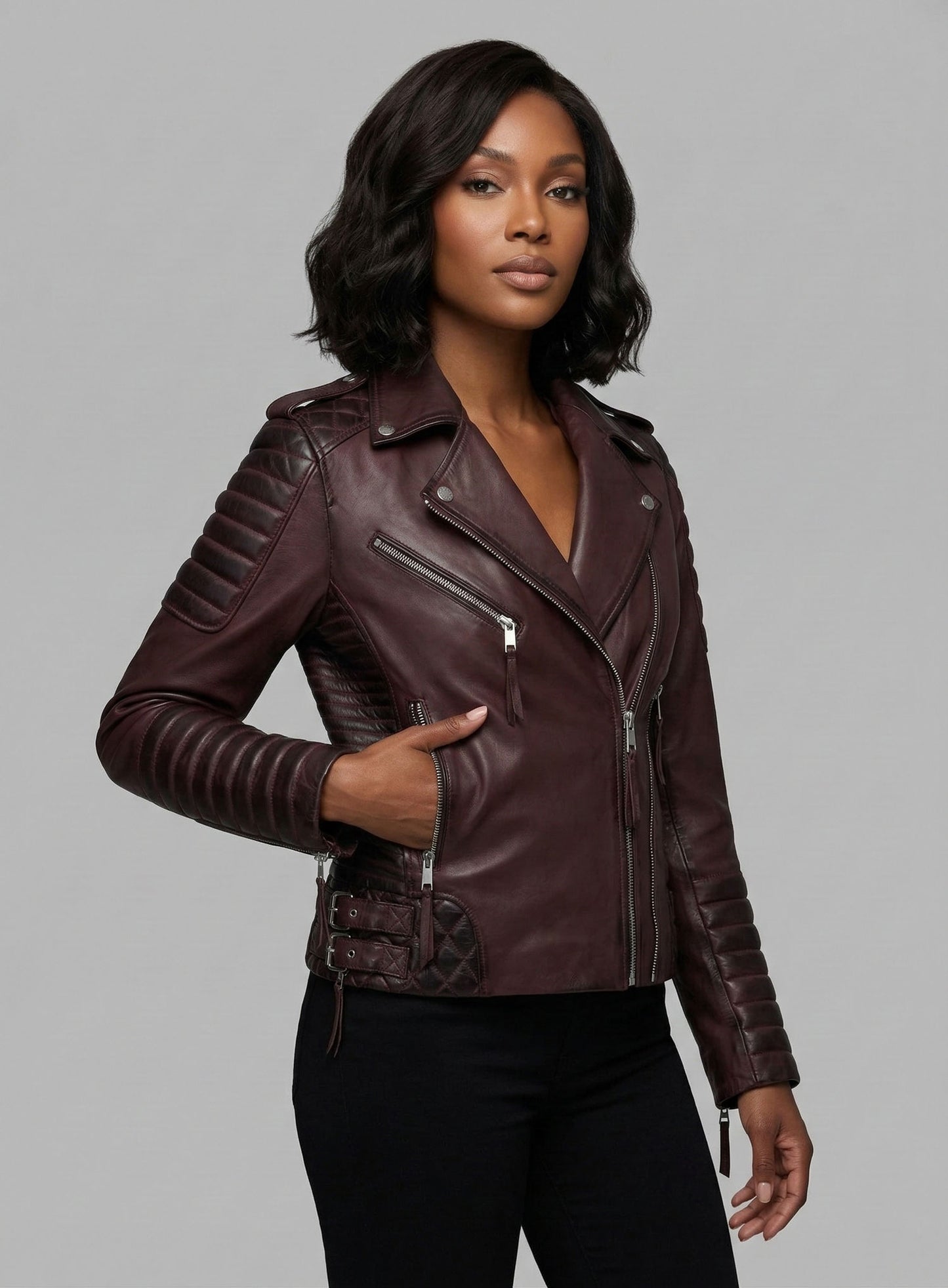 Charlotte Burnt Wine Leather Jacket