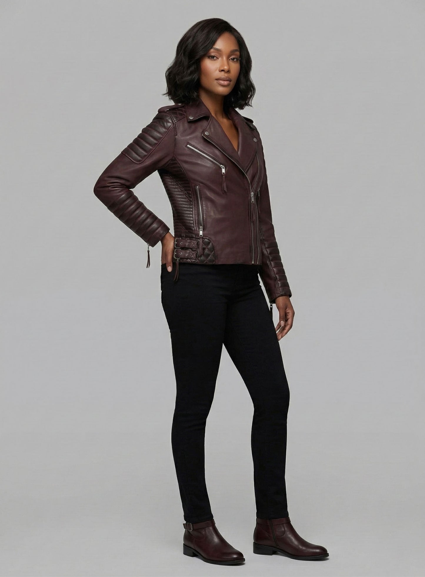 Charlotte Burnt Wine Leather Jacket