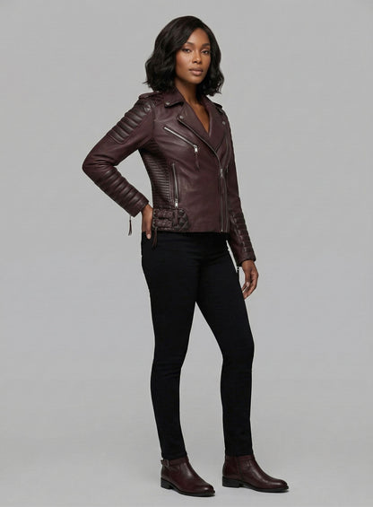 Charlotte Burnt Wine Leather Jacket