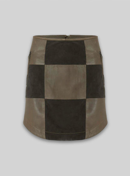 Check Smart Leather Skirt - # 488