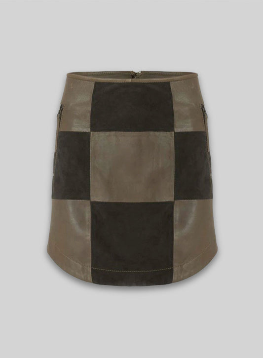 Check Smart Leather Skirt - # 488