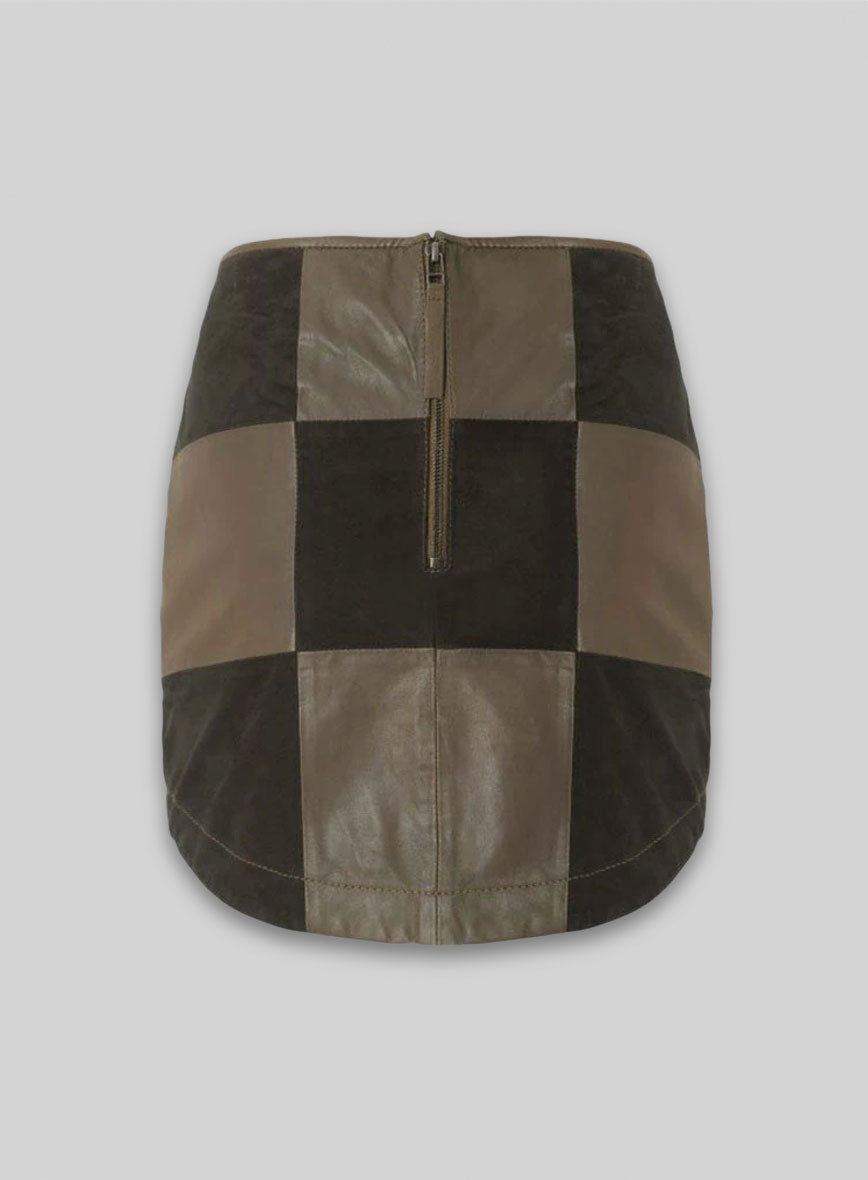 Check Smart Leather Skirt - # 488