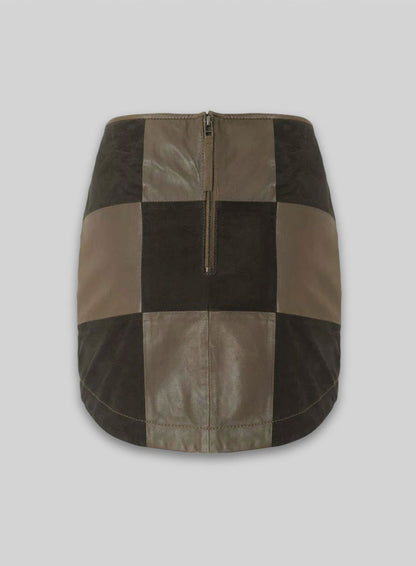 Check Smart Leather Skirt - # 488