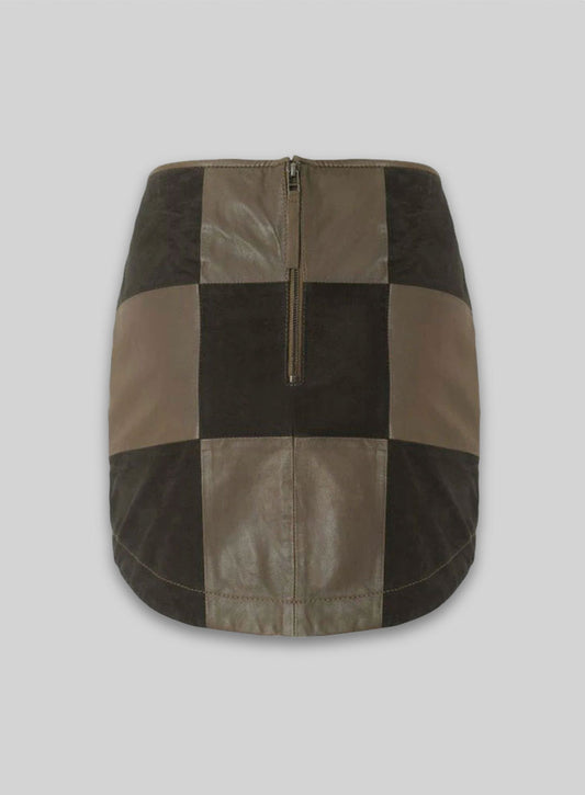 Check Smart Leather Skirt - # 488