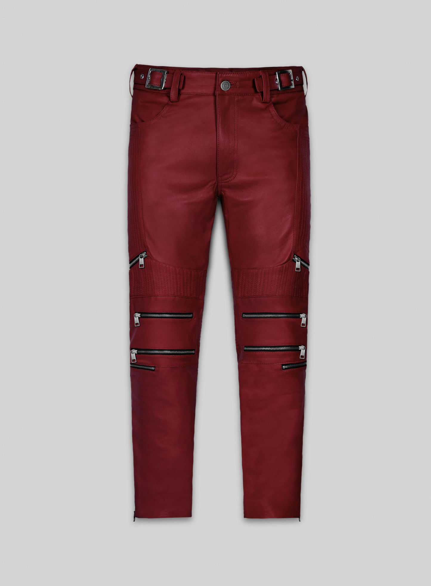 Cherry Red Electric Zipper Mono Leather Pants