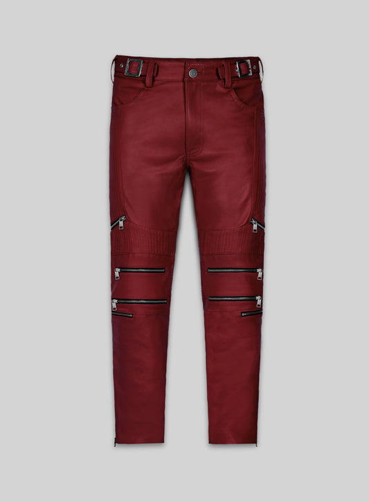 Cherry Red Electric Zipper Mono Leather Pants