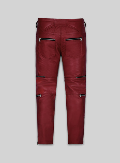 Cherry Red Electric Zipper Mono Leather Pants
