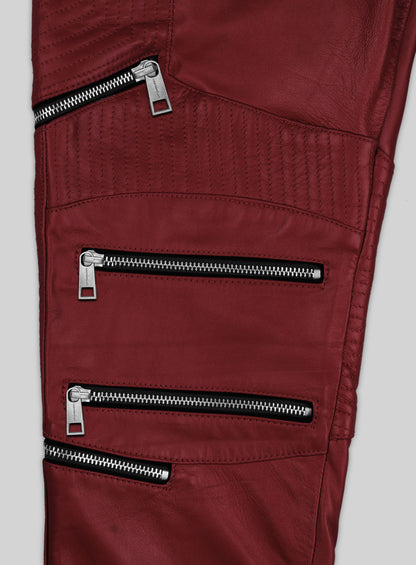 Cherry Red Electric Zipper Mono Leather Pants