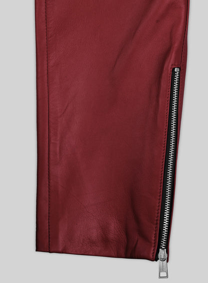 Cherry Red Electric Zipper Mono Leather Pants