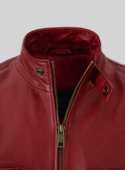 Cherry Red Akon Leather Jacket