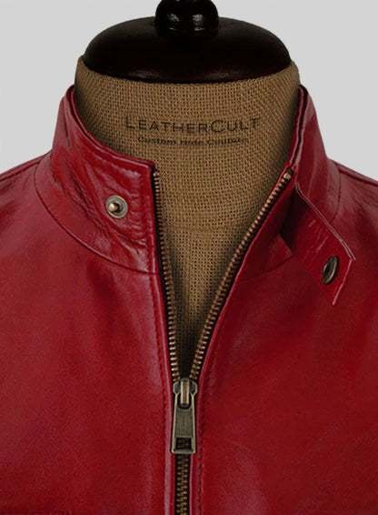 Cherry Red Akon Leather Jacket