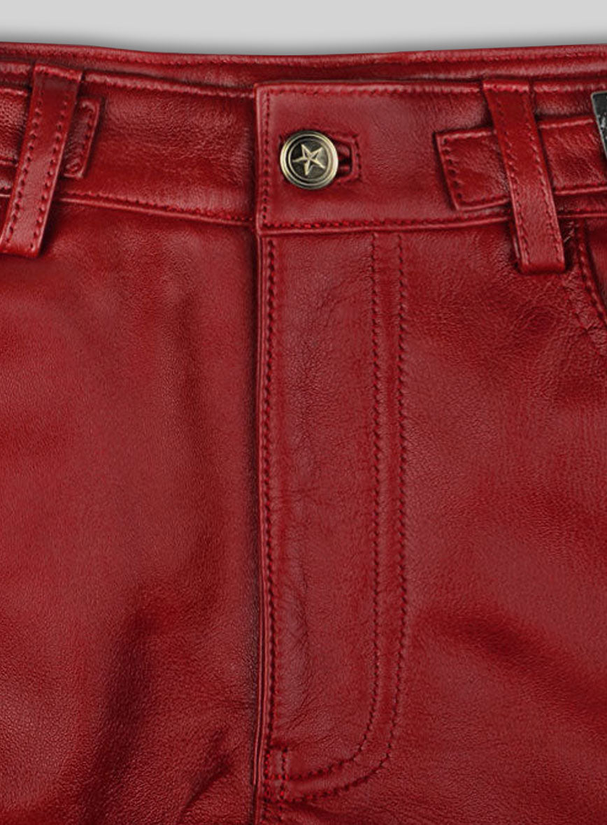 Cherry Red Electric Zipper Mono Leather Pants