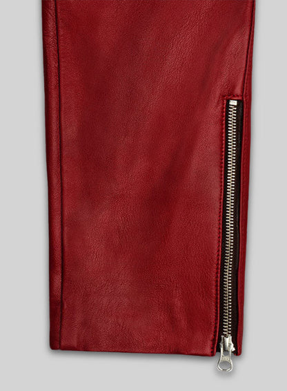 Cherry Red Electric Zipper Mono Leather Pants