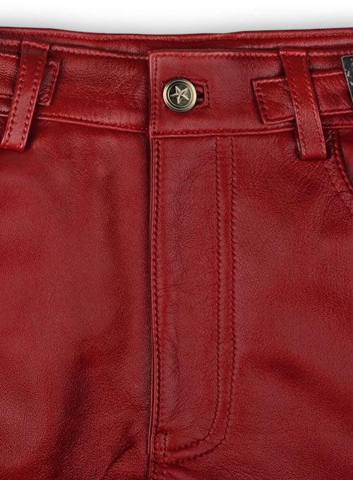 Cherry Red Electric Zipper Mono Leather Pants - LeatherCult