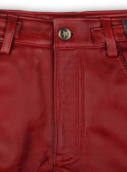 Cherry Red Electric Zipper Mono Leather Pants - LeatherCult