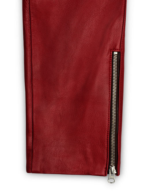 Cherry Red Electric Zipper Mono Leather Pants - LeatherCult