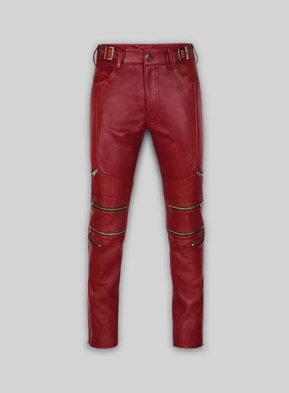 Cherry Red Electric Zipper Mono Leather Pants