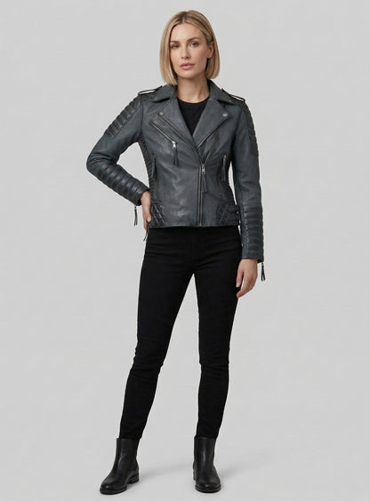 Charlotte Burnt Charcoal Leather Jacket