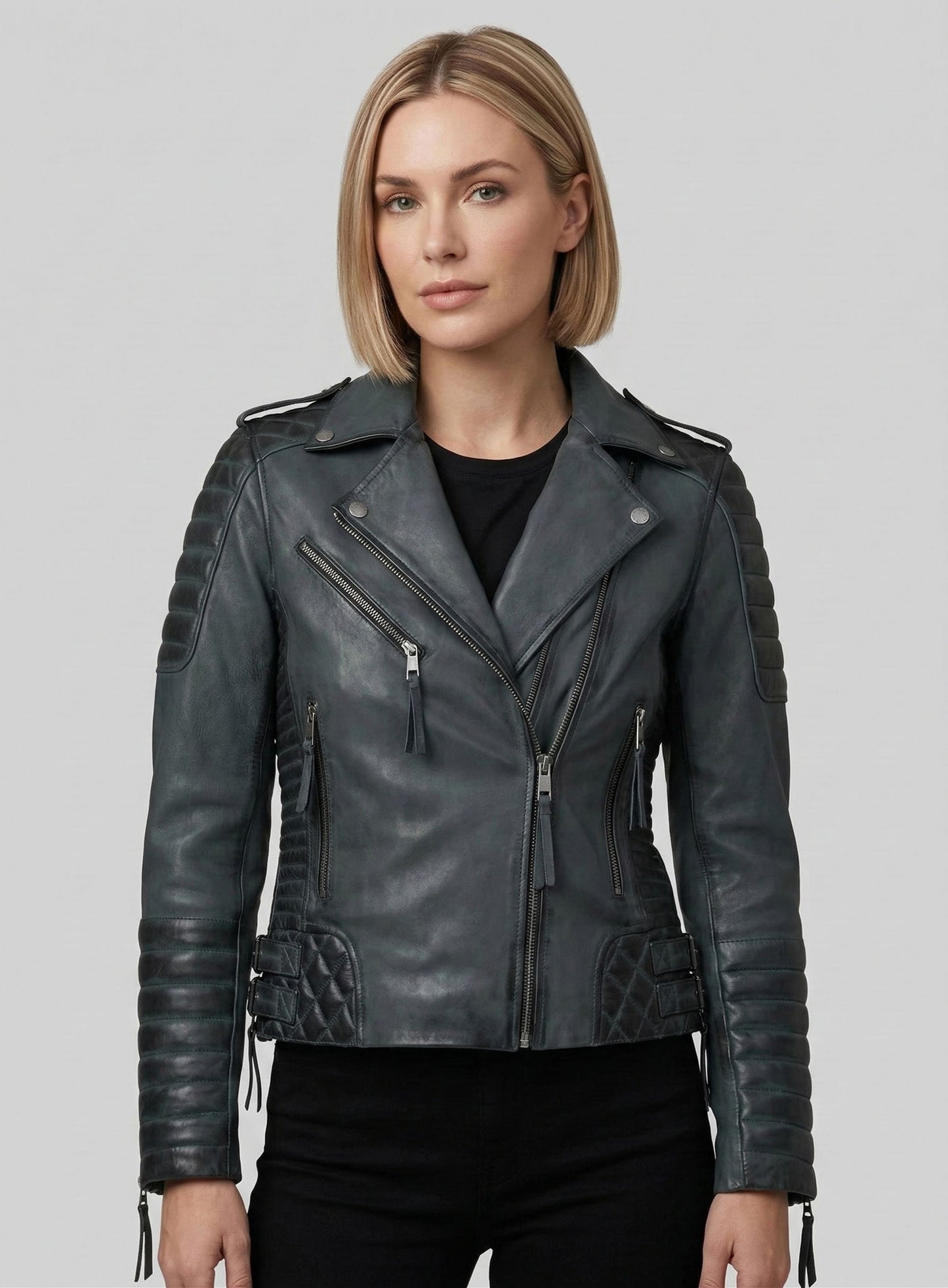 Charlotte Burnt Charcoal Leather Jacket