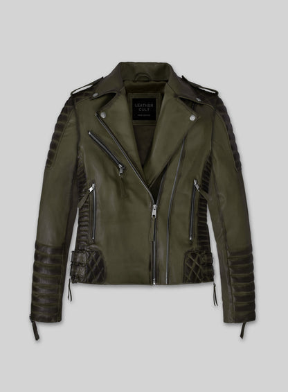 Charlotte Burnt Olive Leather Jacket