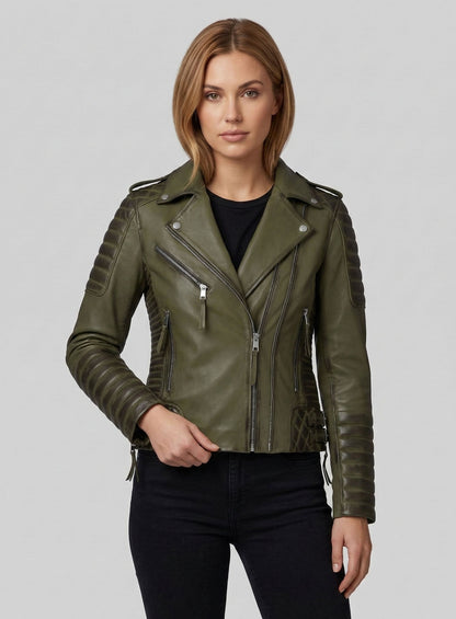 Charlotte Burnt Olive Leather Jacket