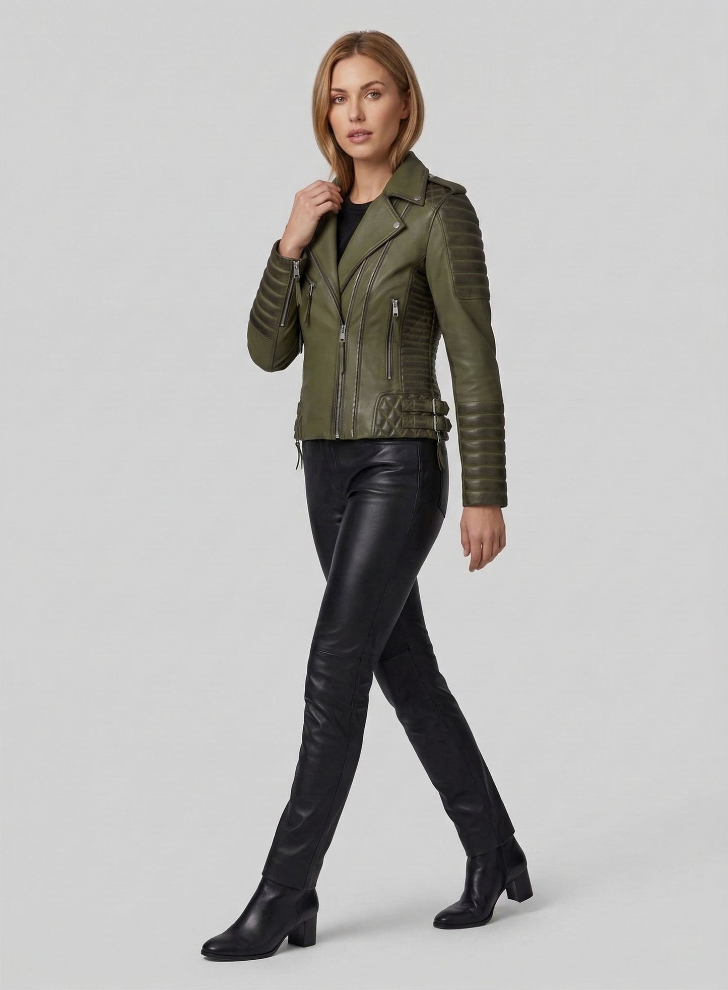 Charlotte Burnt Olive Leather Jacket
