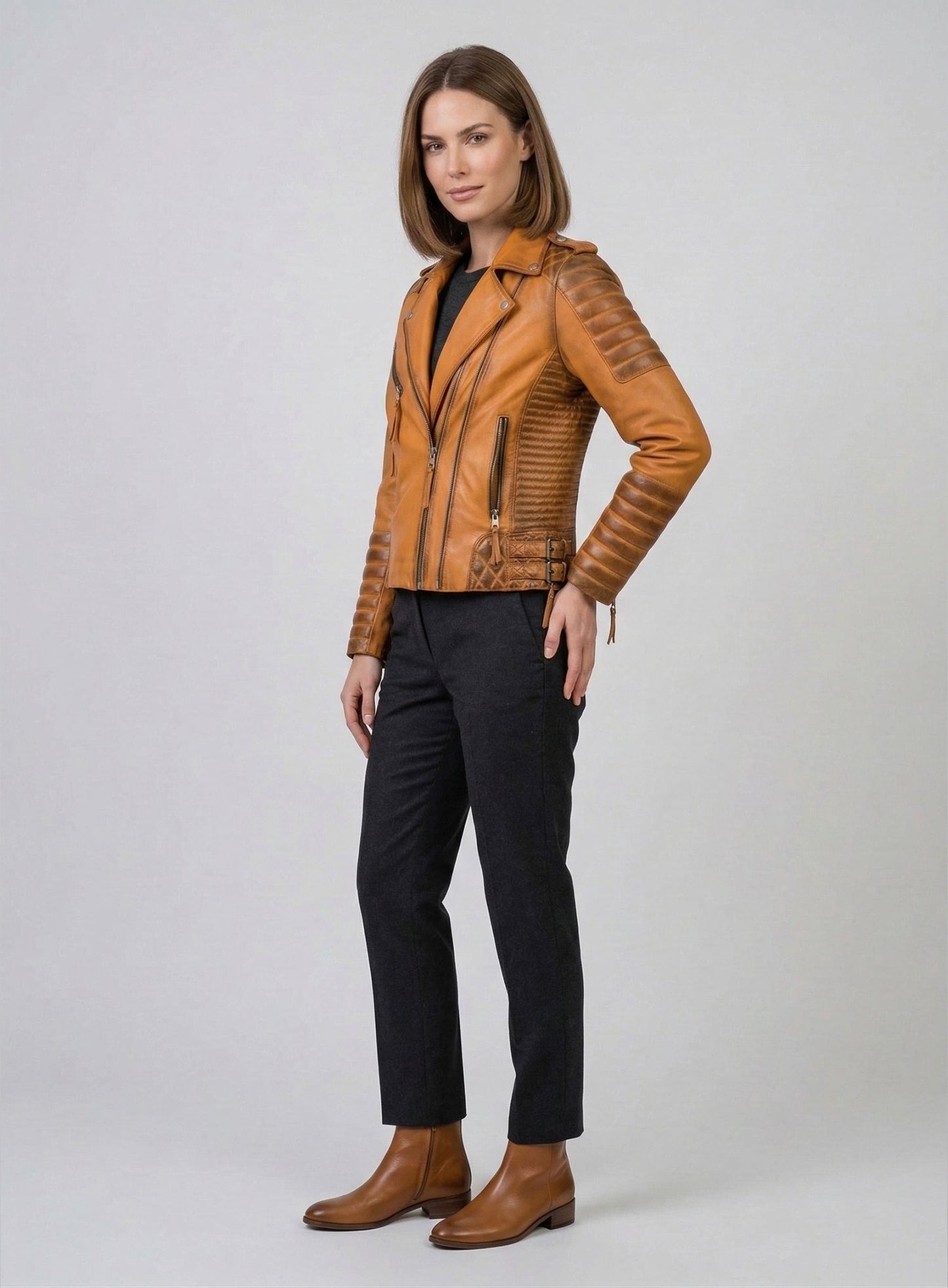 Charlotte Burnt Mustard Leather Jacket