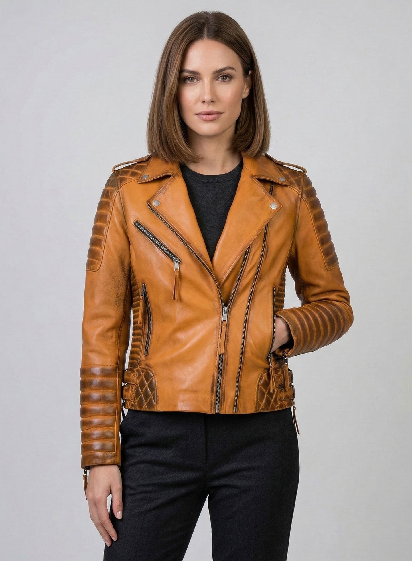 Charlotte Burnt Mustard Leather Jacket
